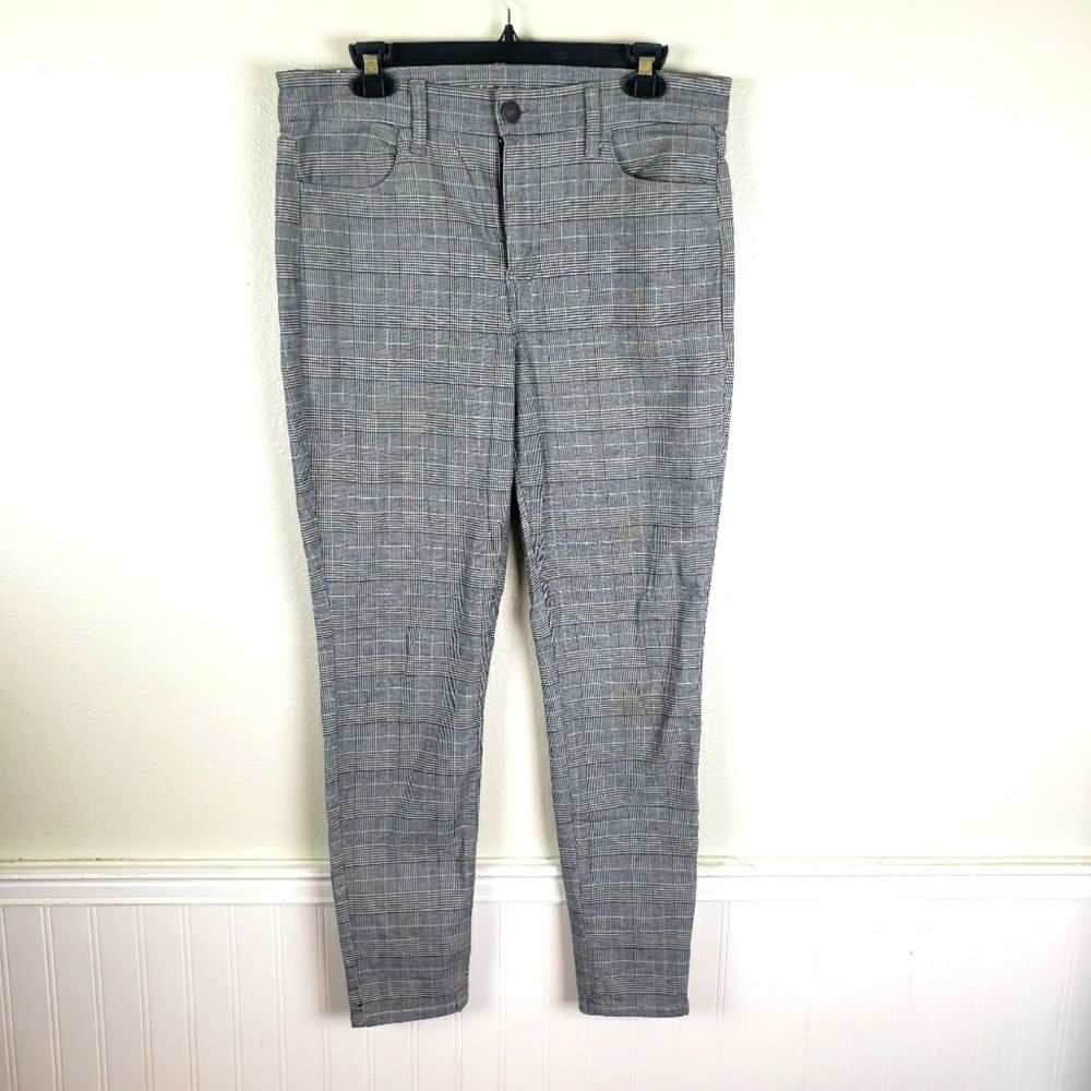 Women's American Eagle Grey Plaid Stretchy Ankle Cropped Pants Size 10R
